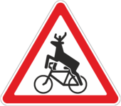 Дорожный знак «Осторожно, олени на велосипедах»